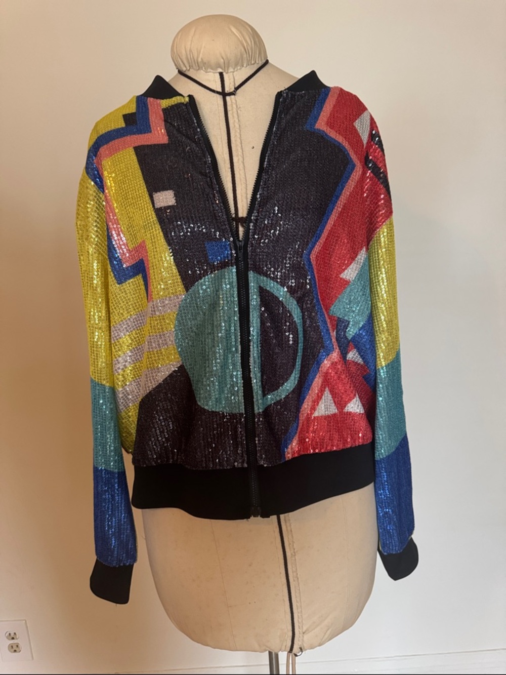 Sequin Geometric Bomber Jacket - Multicolor